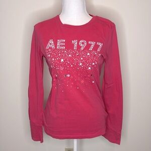 American Eagle Pink L/S Top With Scattered Sequins. Medium